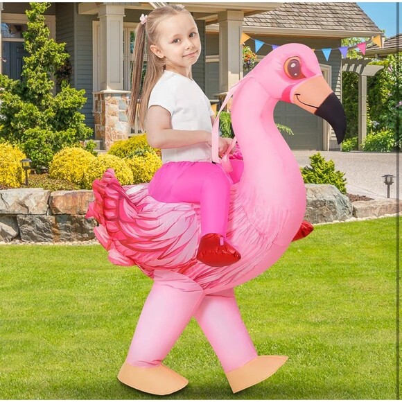 New Inflatable Ride Flamingo Costume Kids Halloween Blow up for Boys Girls Funny - Picture 1 of 12